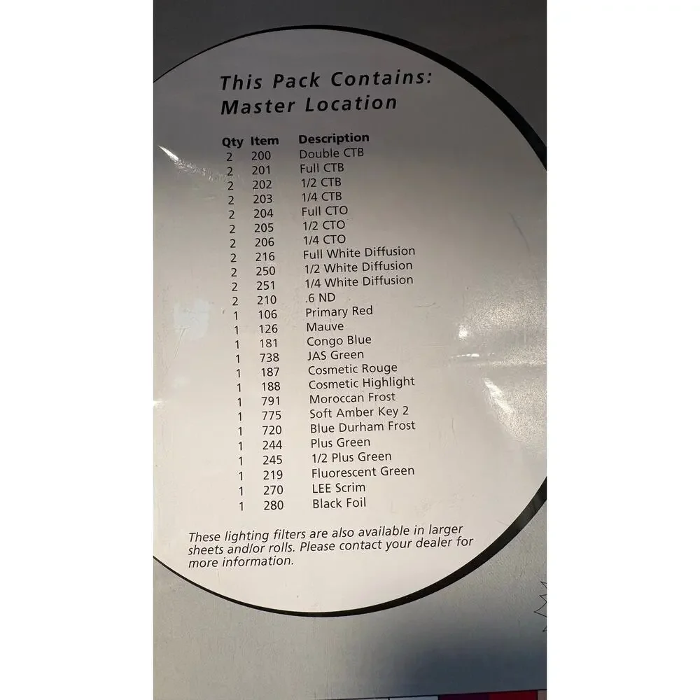 Master Location Lighting Pack Lee Filters 12x12 30 precut sheets